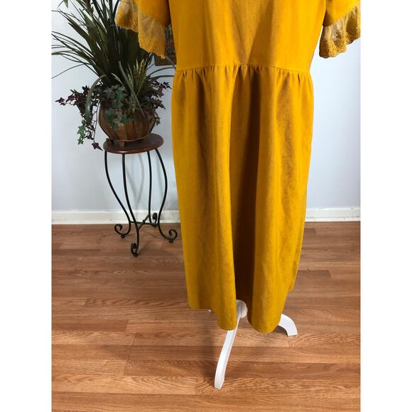 Roolee Dress Women Large Yellow Lace Sleeve Midi Modest Boho Casual Lined - Picture 5 of 12